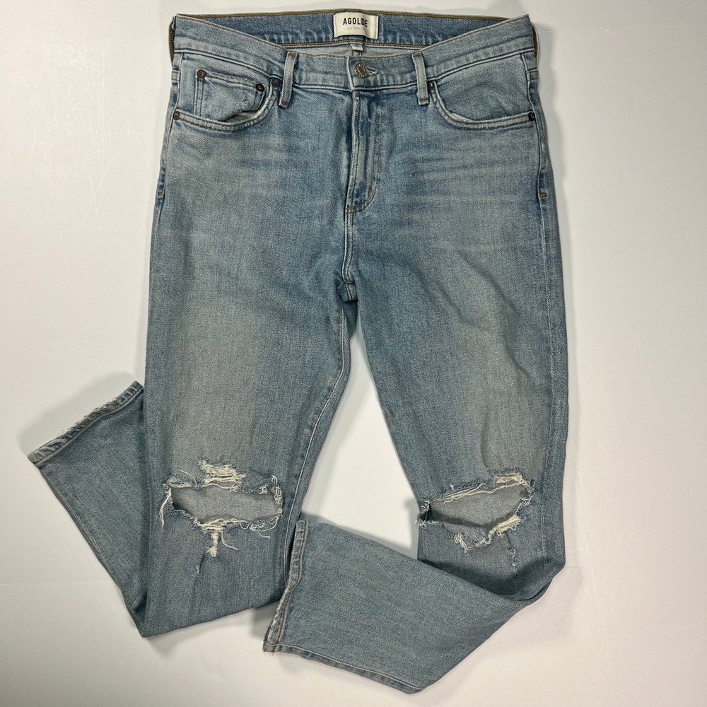 AGOLDE Toni Mid Rise Straight Pristine Jeans Women 29 Light Wash Distressed